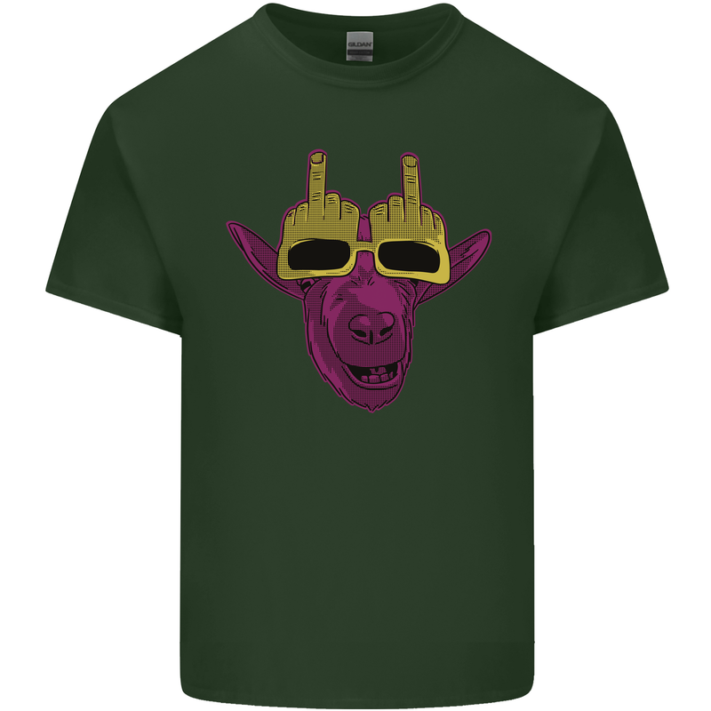 Offensive Goat With Finger Flip Glasses Mens Cotton T-Shirt Tee Top Forest Green