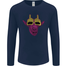 Offensive Goat With Finger Flip Glasses Mens Long Sleeve T-Shirt Navy Blue