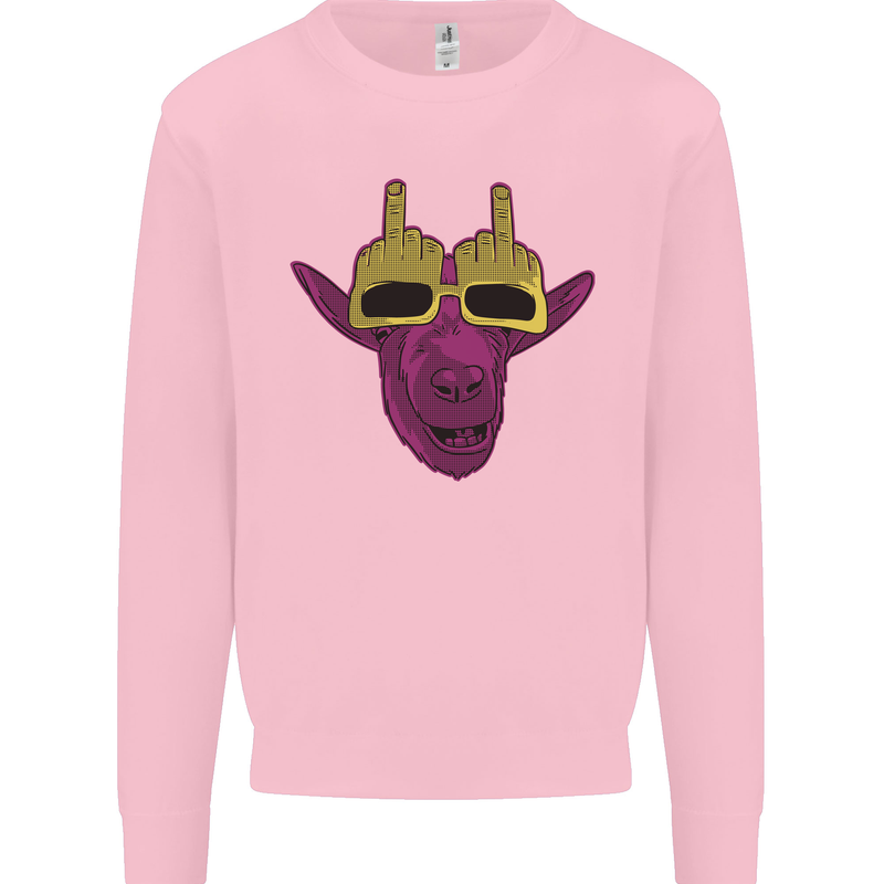 Offensive Goat With Finger Flip Glasses Mens Sweatshirt Jumper Light Pink