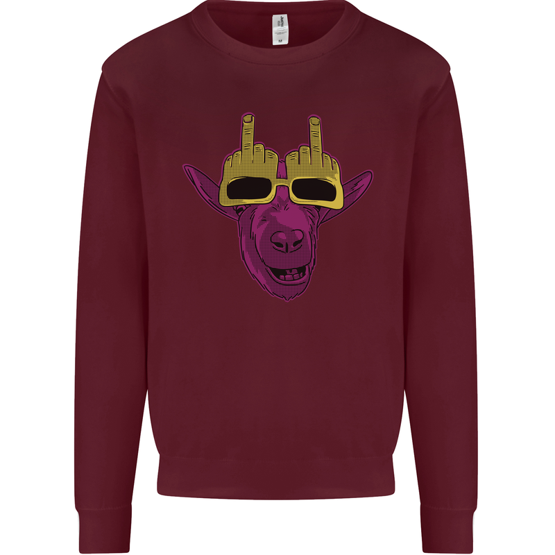 Offensive Goat With Finger Flip Glasses Mens Sweatshirt Jumper Maroon
