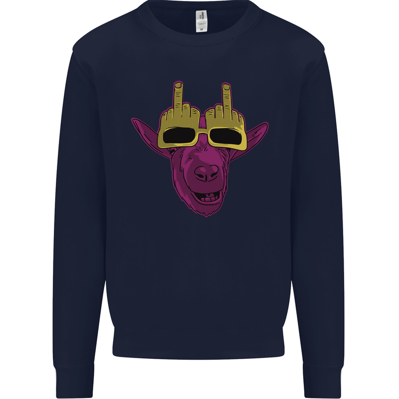 Offensive Goat With Finger Flip Glasses Mens Sweatshirt Jumper Navy Blue