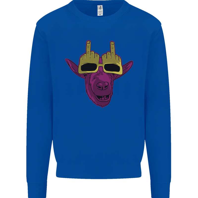 Offensive Goat With Finger Flip Glasses Mens Sweatshirt Jumper Royal Blue