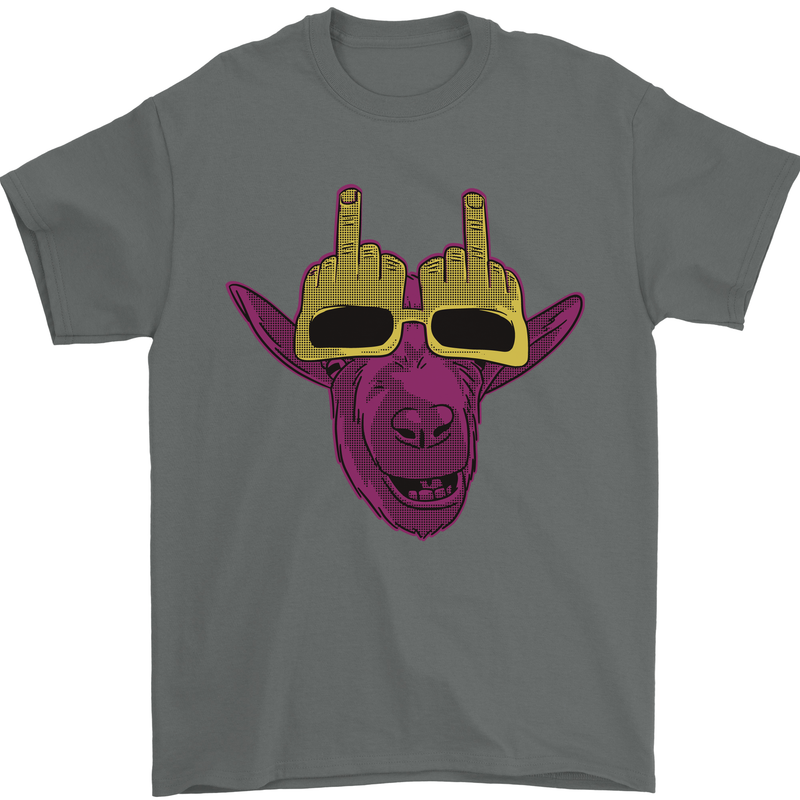 Offensive Goat With Finger Flip Glasses Mens T-Shirt 100% Cotton Charcoal
