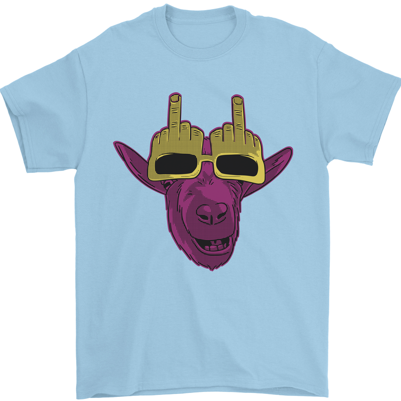 Offensive Goat With Finger Flip Glasses Mens T-Shirt 100% Cotton Light Blue