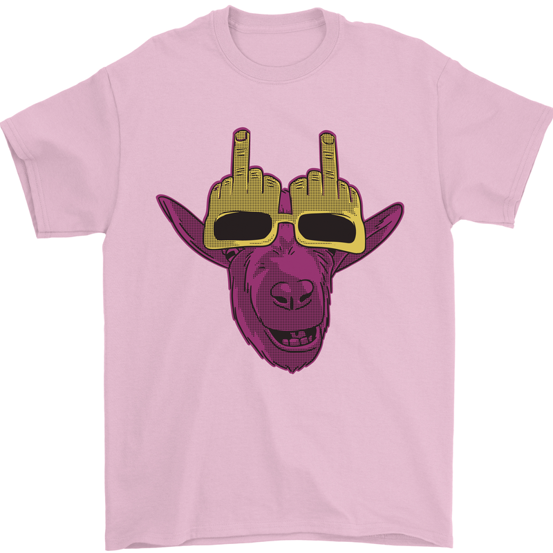 Offensive Goat With Finger Flip Glasses Mens T-Shirt 100% Cotton Light Pink