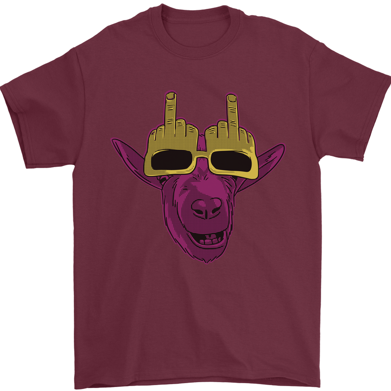Offensive Goat With Finger Flip Glasses Mens T-Shirt 100% Cotton Maroon