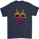 Offensive Goat With Finger Flip Glasses Mens T-Shirt 100% Cotton Navy Blue