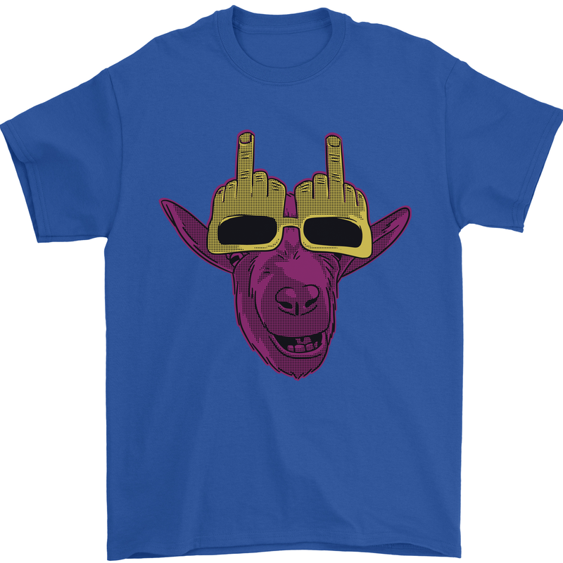 Offensive Goat With Finger Flip Glasses Mens T-Shirt 100% Cotton Royal Blue