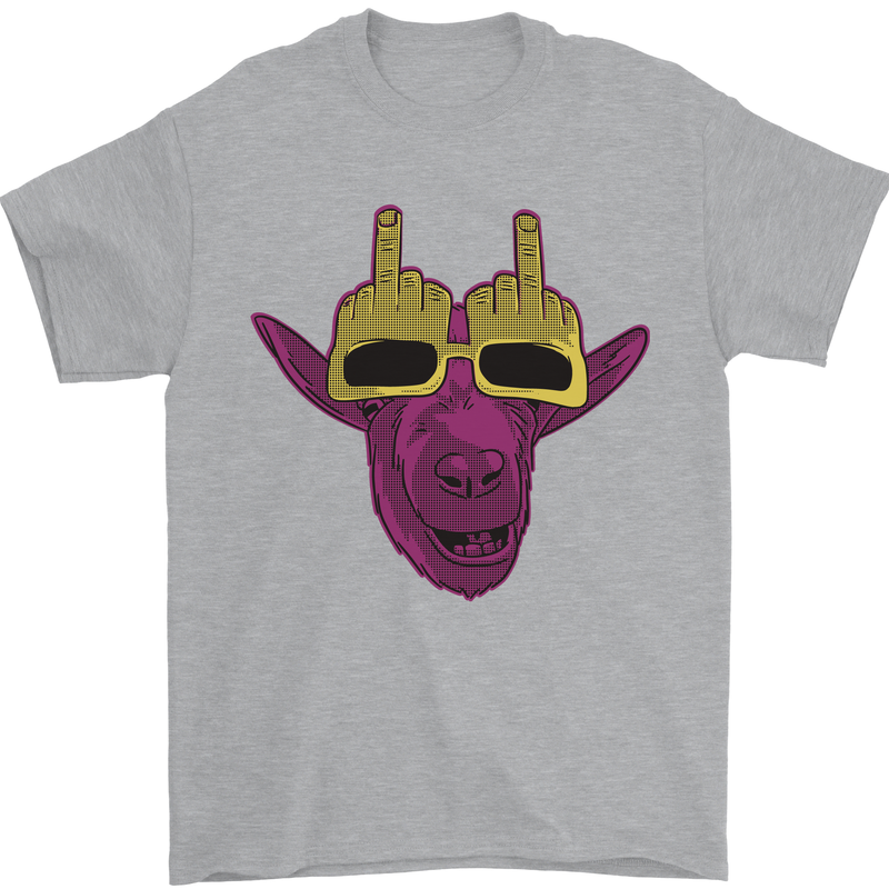 Offensive Goat With Finger Flip Glasses Mens T-Shirt 100% Cotton Sports Grey
