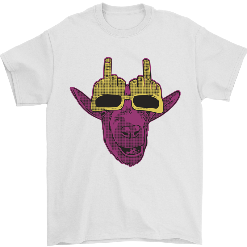Offensive Goat With Finger Flip Glasses Mens T-Shirt 100% Cotton White