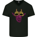 Offensive Goat With Finger Flip Glasses Mens V-Neck Cotton T-Shirt Black