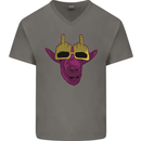 Offensive Goat With Finger Flip Glasses Mens V-Neck Cotton T-Shirt Charcoal
