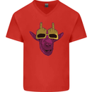 Offensive Goat With Finger Flip Glasses Mens V-Neck Cotton T-Shirt Red