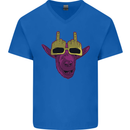 Offensive Goat With Finger Flip Glasses Mens V-Neck Cotton T-Shirt Royal Blue