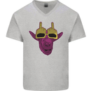 Offensive Goat With Finger Flip Glasses Mens V-Neck Cotton T-Shirt Sports Grey