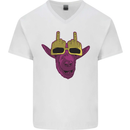 Offensive Goat With Finger Flip Glasses Mens V-Neck Cotton T-Shirt White