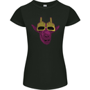 Offensive Goat With Finger Flip Glasses Womens Petite Cut T-Shirt Black