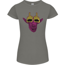 Offensive Goat With Finger Flip Glasses Womens Petite Cut T-Shirt Charcoal