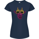 Offensive Goat With Finger Flip Glasses Womens Petite Cut T-Shirt Navy Blue