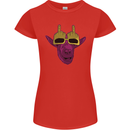 Offensive Goat With Finger Flip Glasses Womens Petite Cut T-Shirt Red