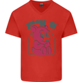 Offensive Teddy Bear F#uck You Funny Mens V-Neck Cotton T-Shirt Red