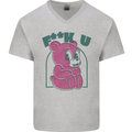Offensive Teddy Bear F#uck You Funny Mens V-Neck Cotton T-Shirt Sports Grey