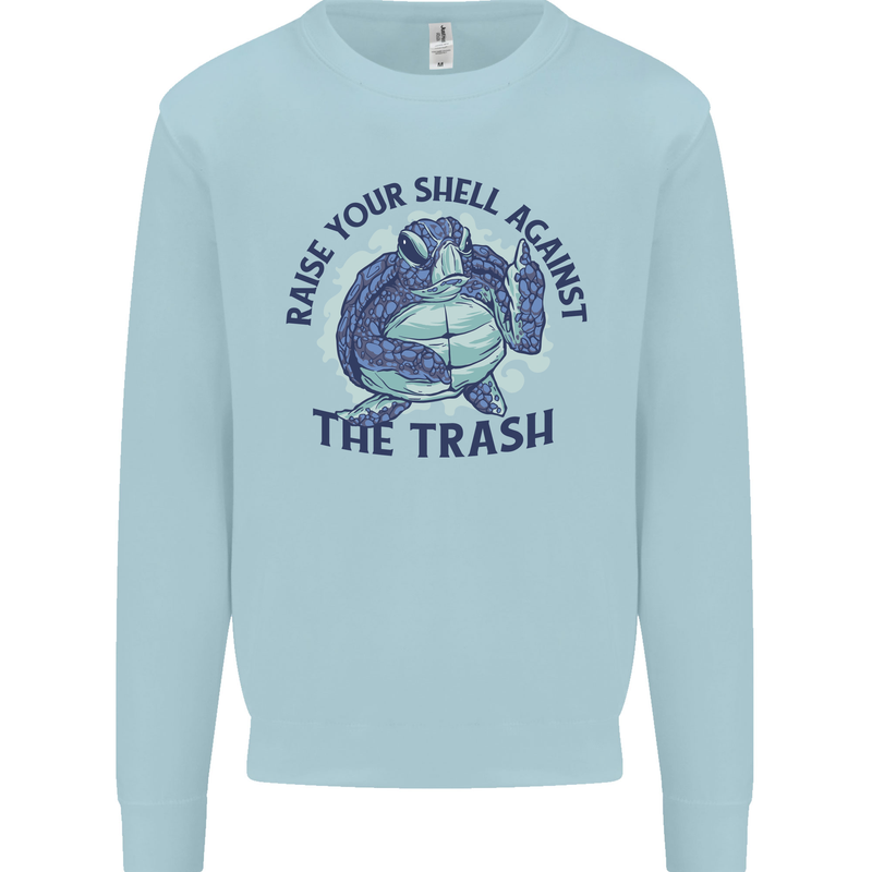 Offensive Turtle Climate Change Environment Kids Sweatshirt Jumper Light Blue