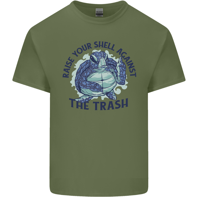 Offensive Turtle Climate Change Environment Mens Cotton T-Shirt Tee Top Military Green