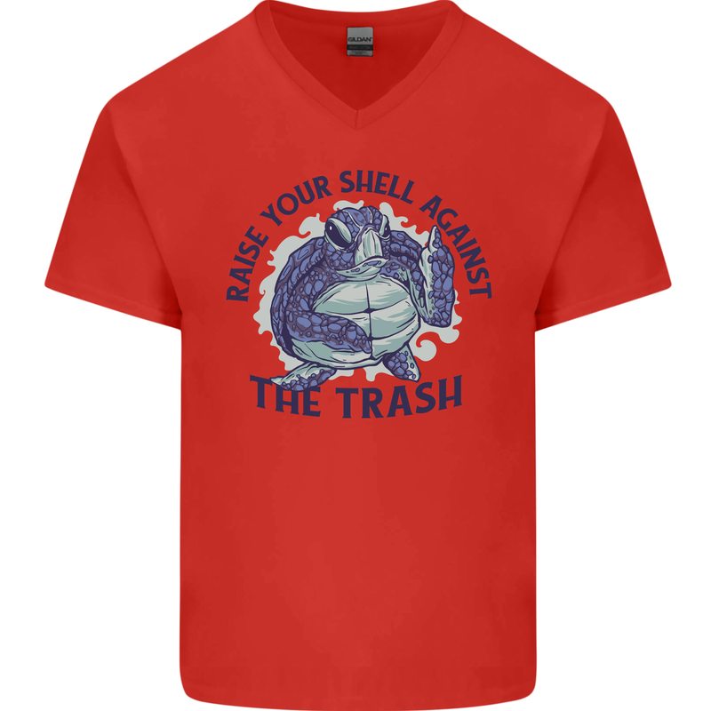 Offensive Turtle Climate Change Environment Mens V-Neck Cotton T-Shirt Red