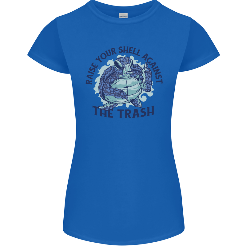 Offensive Turtle Climate Change Environment Womens Petite Cut T-Shirt Royal Blue