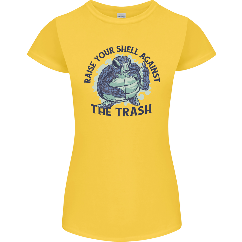 Offensive Turtle Climate Change Environment Womens Petite Cut T-Shirt Yellow