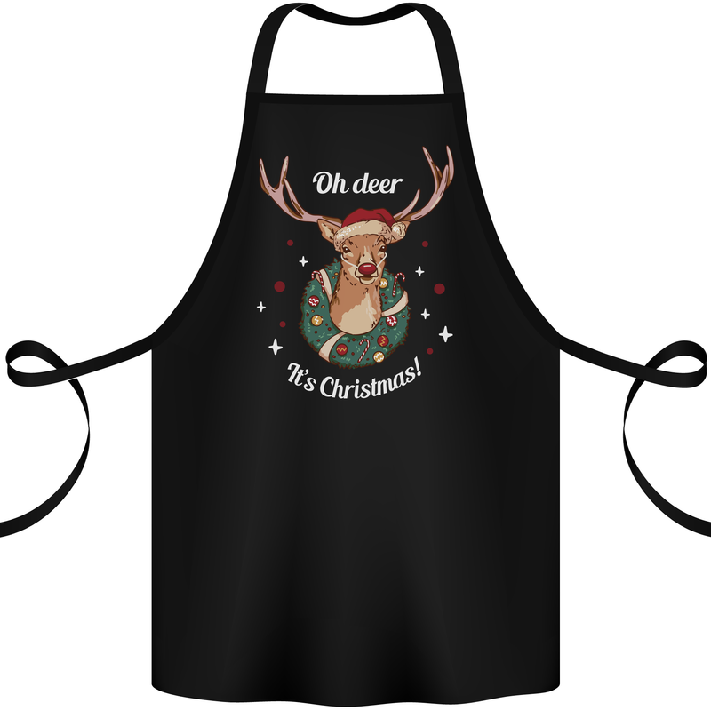 Oh Deer Its Christmas Funny Hunting Hunter Xmas Cotton Apron 100% Organic Black