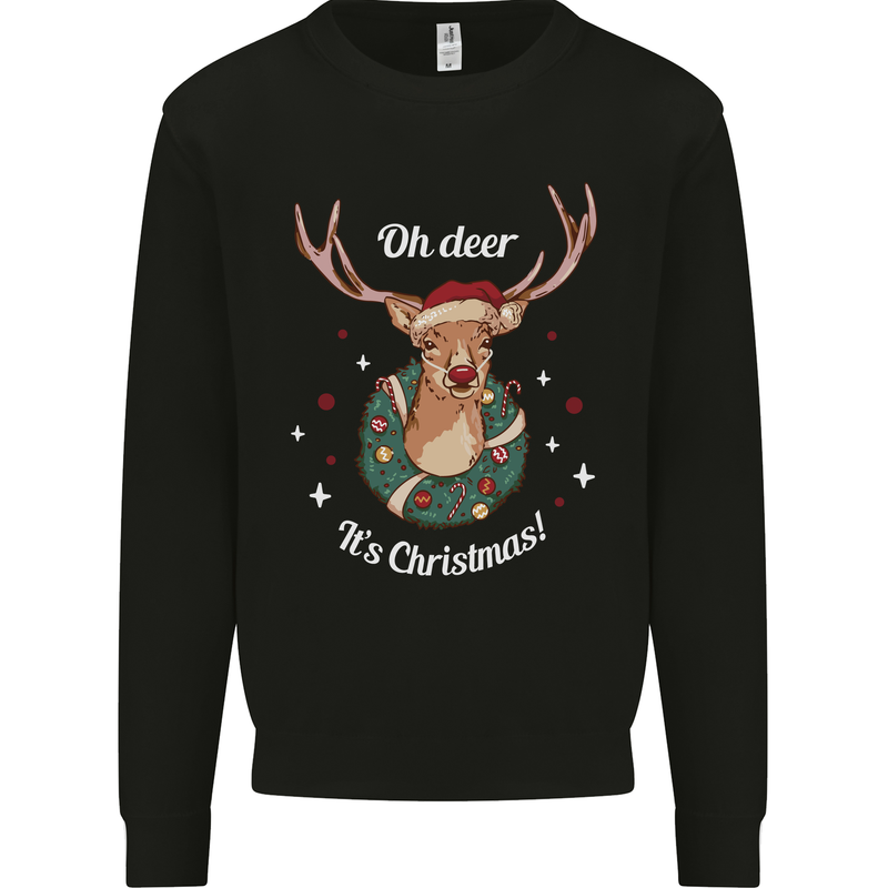 Oh Deer Its Christmas Funny Hunting Hunter Xmas Kids Sweatshirt Jumper Black