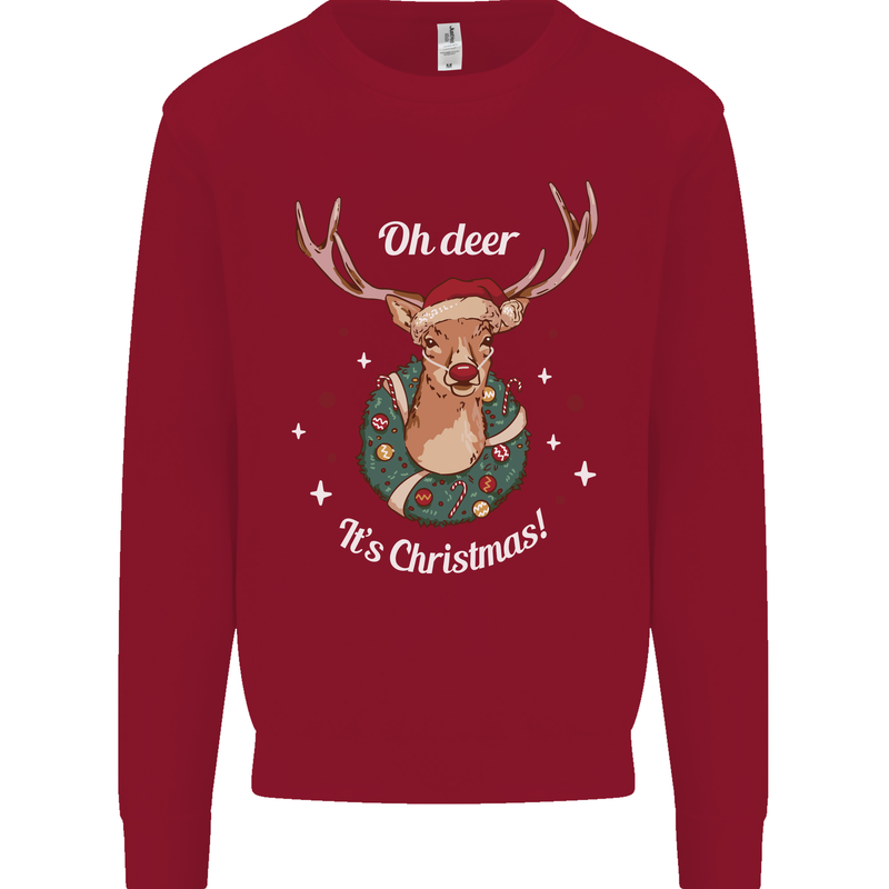 Oh Deer Its Christmas Funny Hunting Hunter Xmas Kids Sweatshirt Jumper Red