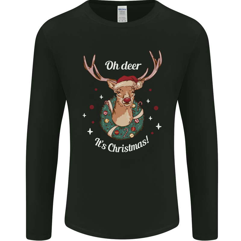Oh Deer Its Christmas Funny Hunting Hunter Xmas Mens Long Sleeve T-Shirt Black