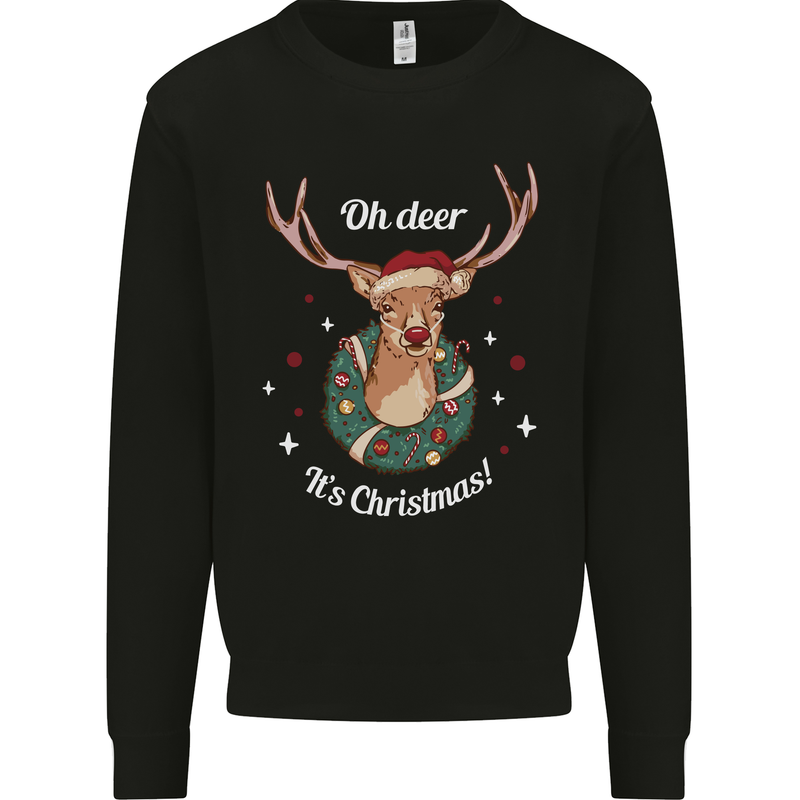 Oh Deer Its Christmas Funny Hunting Hunter Xmas Mens Sweatshirt Jumper Black