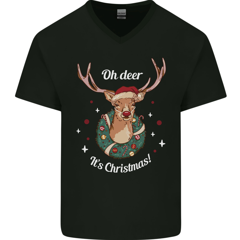 Oh Deer Its Christmas Funny Hunting Hunter Xmas Mens V-Neck Cotton T-Shirt Black