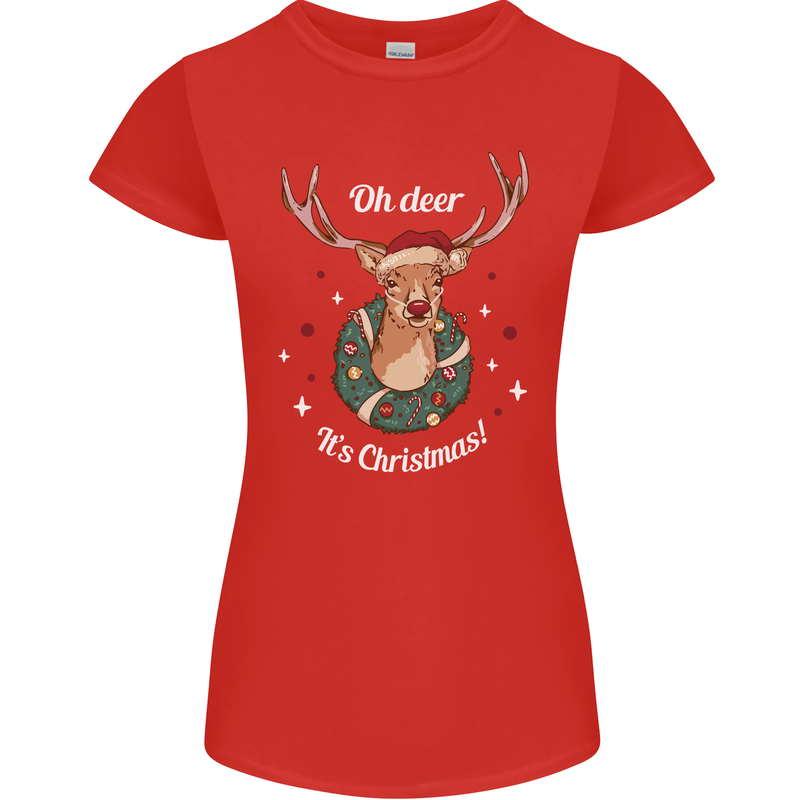 Oh Deer Its Christmas Funny Hunting Hunter Xmas Womens Petite Cut T-Shirt Red