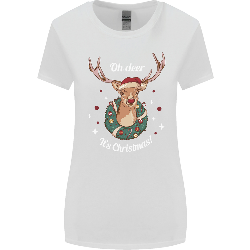 Oh Deer Its Christmas Funny Hunting Hunter Xmas Womens Wider Cut T-Shirt White
