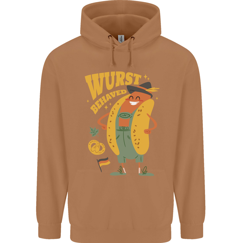 Oktoberfest Hotdog Wurst Behaved Mens 80% Cotton Hoodie Caramel Latte