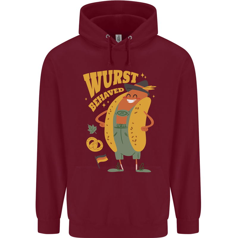 Oktoberfest Hotdog Wurst Behaved Mens 80% Cotton Hoodie Maroon