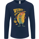Oktoberfest Hotdog Wurst Behaved Mens Long Sleeve T-Shirt Navy Blue
