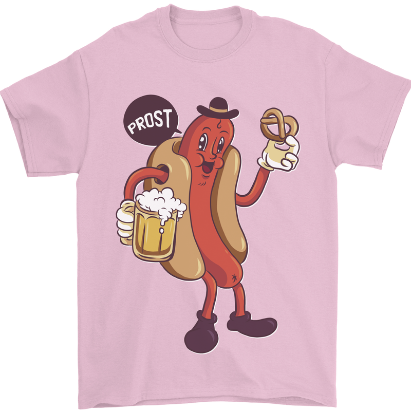 Oktoberfest Prost Hotdog Pretzel Beer Funny Mens T-Shirt 100% Cotton Light Pink