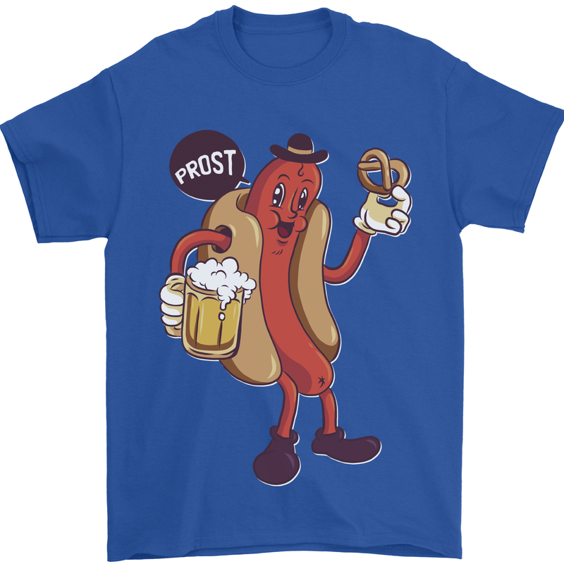 Oktoberfest Prost Hotdog Pretzel Beer Funny Mens T-Shirt 100% Cotton Royal Blue