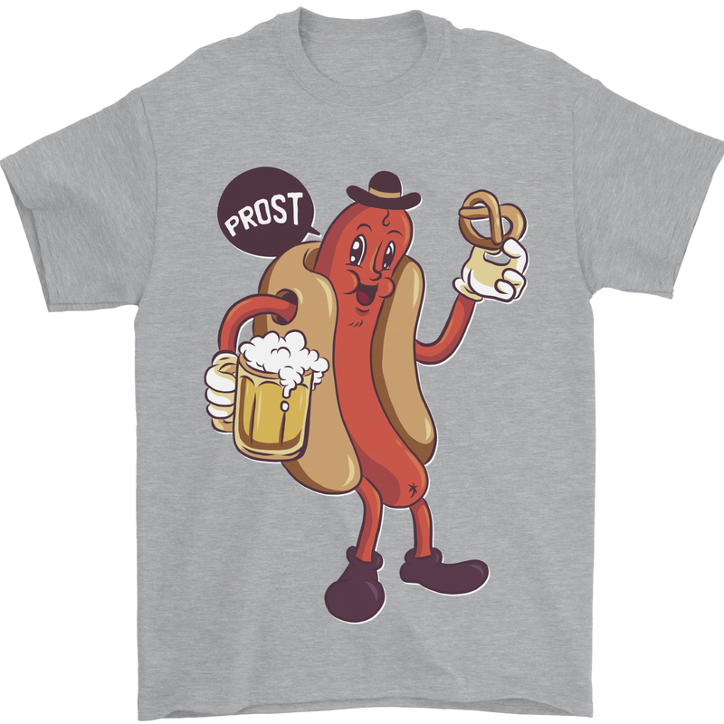Oktoberfest Prost Hotdog Pretzel Beer Funny Mens T-Shirt 100% Cotton Sports Grey