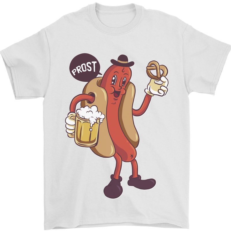 Oktoberfest Prost Hotdog Pretzel Beer Funny Mens T-Shirt 100% Cotton White