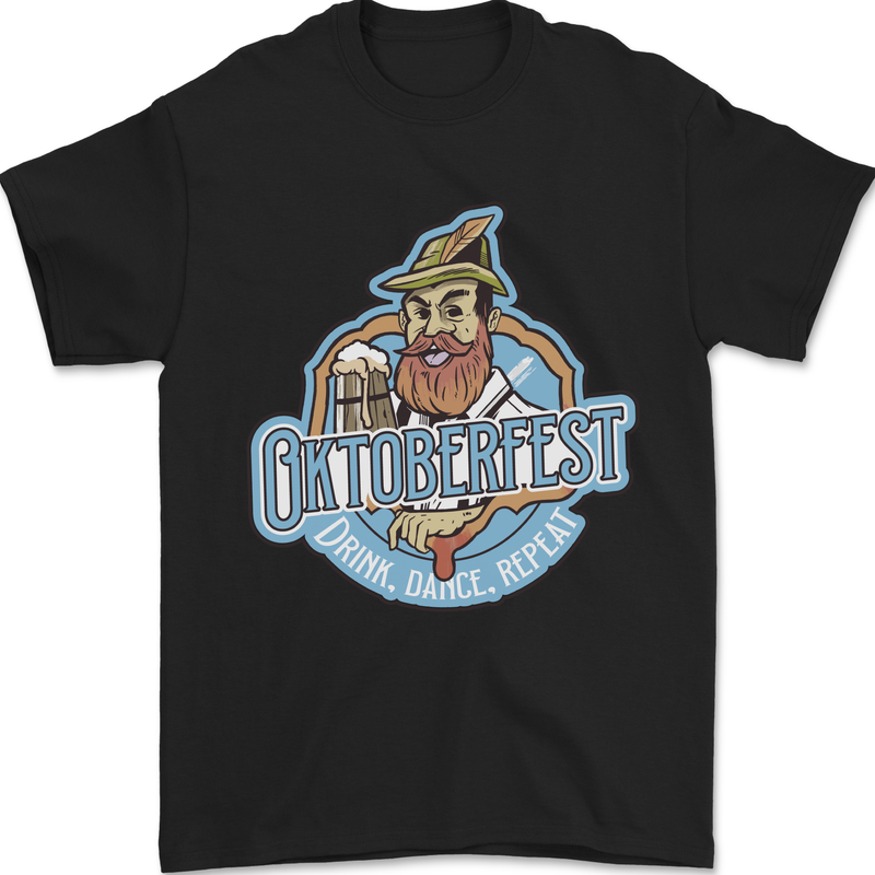 Oktoberfest Repeat Mens T-Shirt 100% Cotton Black