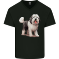 Old English Sheepdog Dog Mens V-Neck Cotton T-Shirt Black
