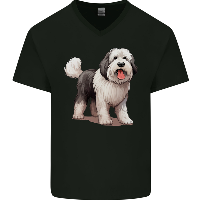 Old English Sheepdog Dog Mens V-Neck Cotton T-Shirt Black