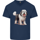 Old English Sheepdog Dog Mens V-Neck Cotton T-Shirt Navy Blue